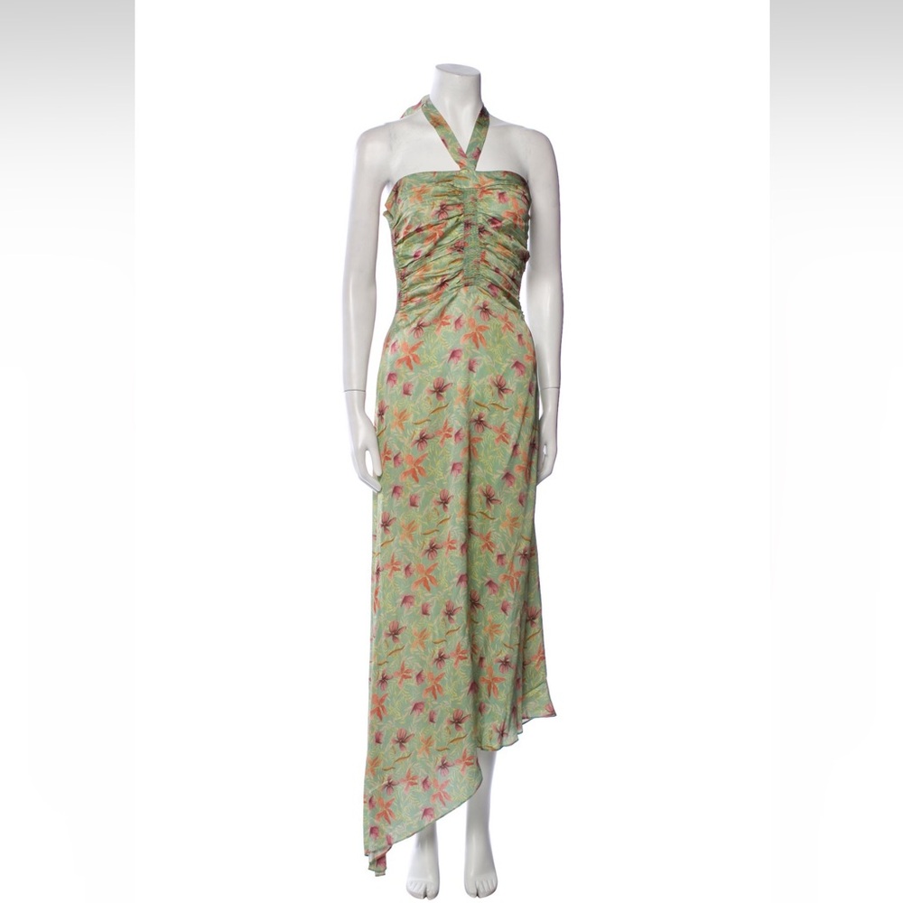 Alexis size large Floral Green Halter Maxi Dress